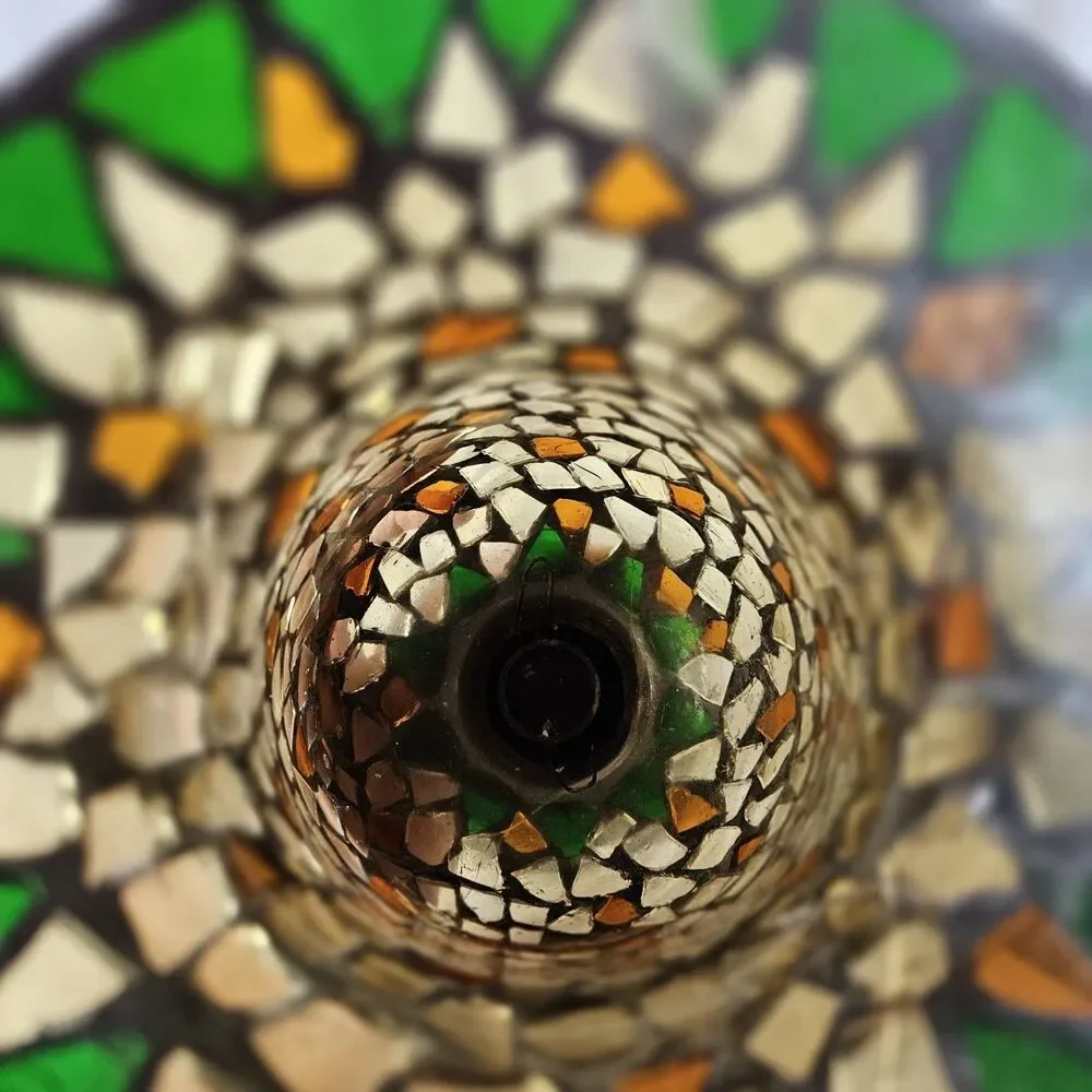 Two Mosaic Hurricane Candle Holder Stained Glass Tiles Bronze Pier 1